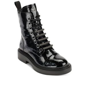 DKNY Womens Black Metallic Malaya  Lace-Up Boots